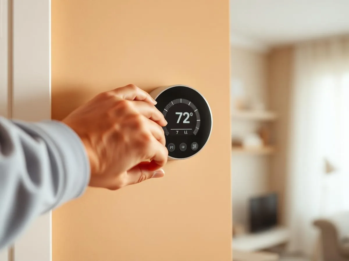 Homeowner adjusting a smart thermostat installed by Green Care Energy