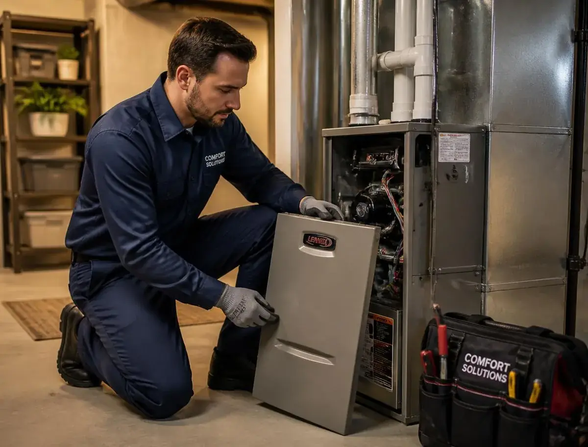 Green Care Energy technician repairing a residential furnace in Toronto